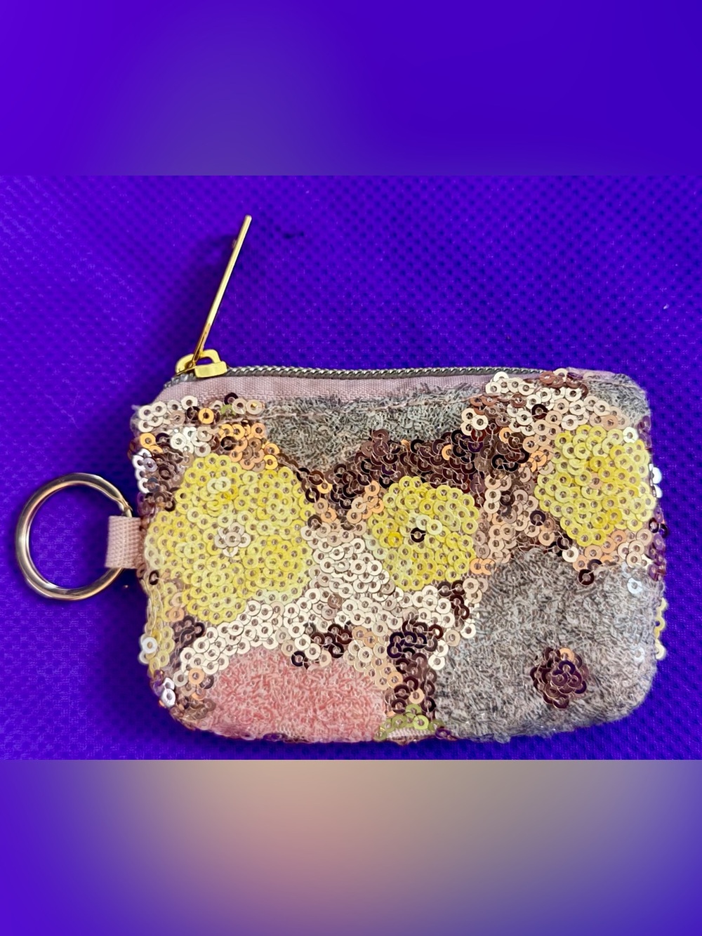Sequin Floral Zip Pouch - Yellow & Pink